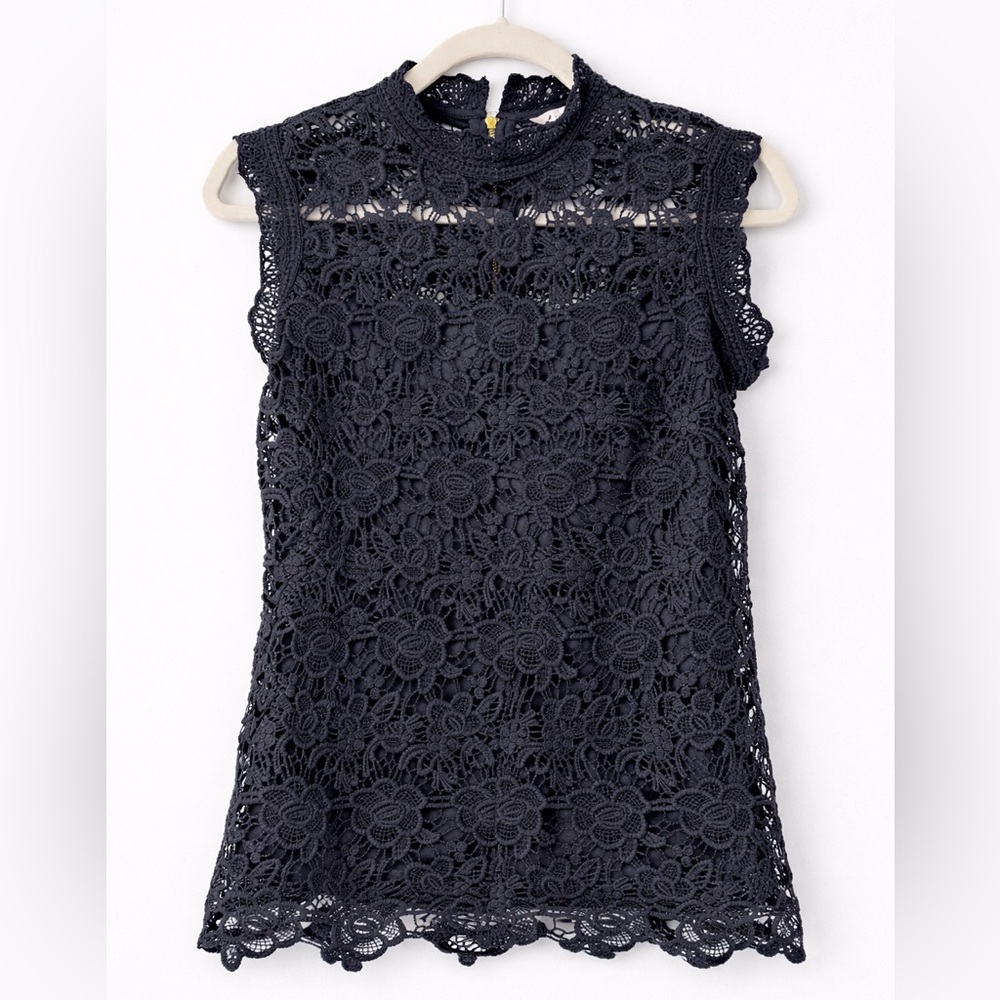 Women's Navy Crochet Lace Sleeveless Top
